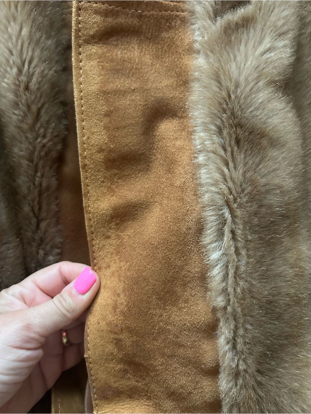 Brown Shearling Trench Coat - Women's Luxe Suede and Fur - Picture 8 of 10